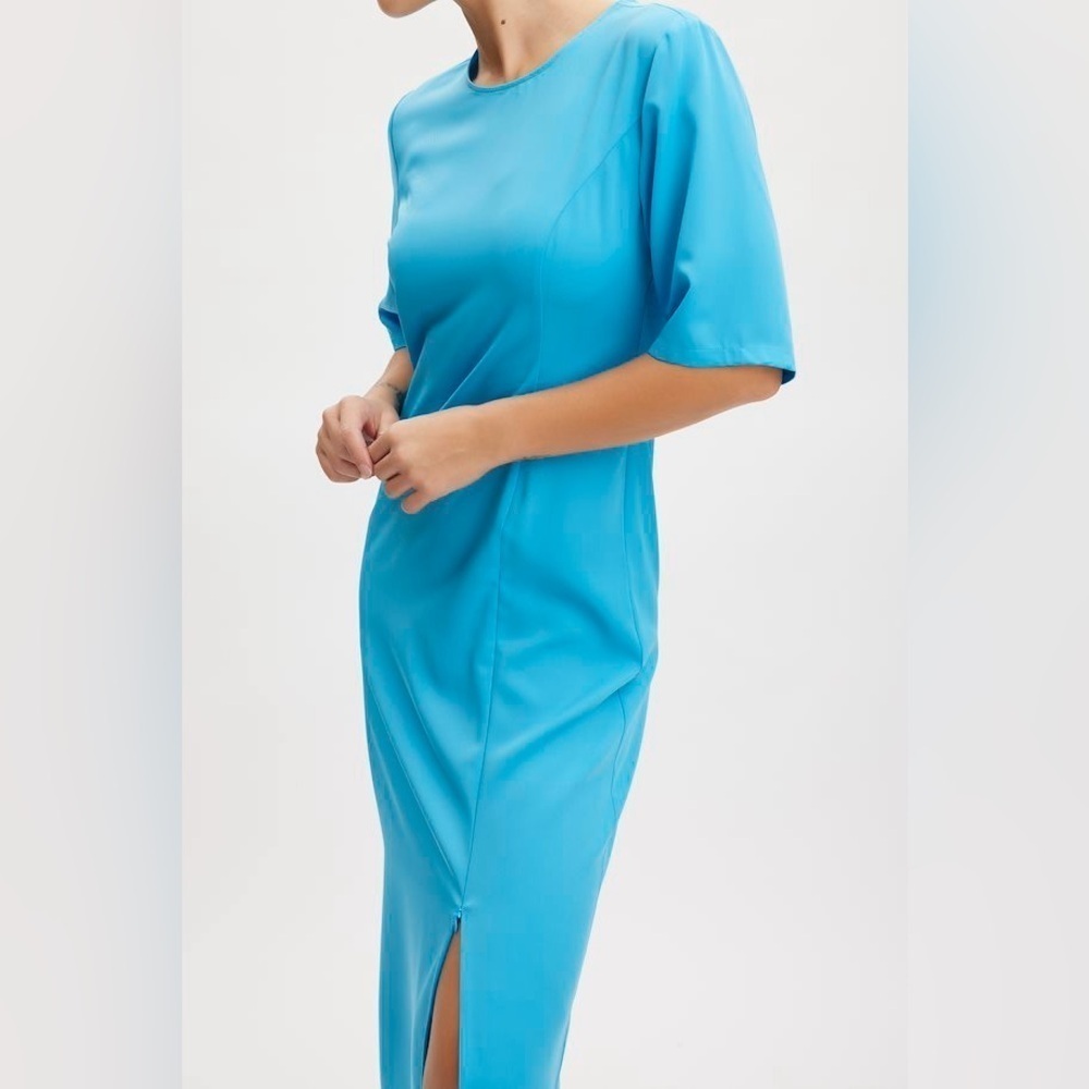 Gestuz Women’s Melba Dress Midi Maxi Blue Elegant Long Round Neck Size M